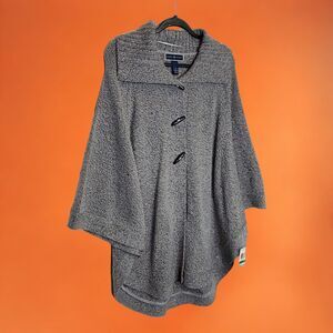 NEW Karen Scott Size LG/XL Smoke Grey Marl Cape Sweater Poncho Open Sleeves
